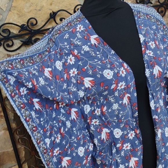 Japna One‎ Size Kimono Bohemian Blue Floral Coverup - Picture 2 of 8